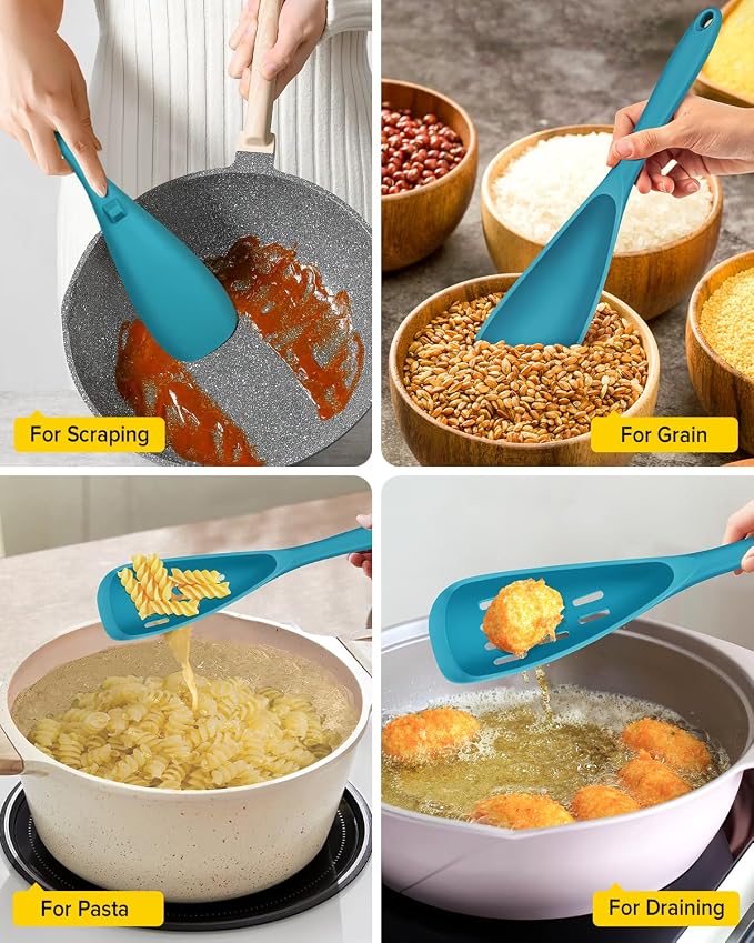 Pack of 2 Cooking Spoons for Non Stick Cookware, Multifunction Spatula Spoon BPA-Free, One-Piece Design, Suitable for Scooping, Scraping, Serving and Mixing(BLUE)