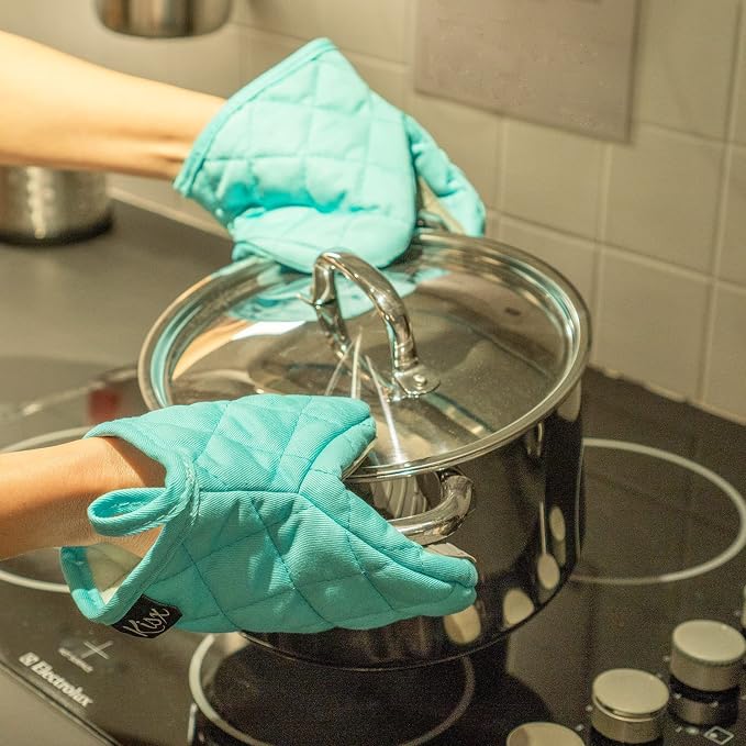 Oven Mitts Heat Resistant – (Aqua Color) Mini Oven Mitts, Silicone Gloves Heat Resistant, Kitchen Gloves for Cooking, Silicone Oven Mitts & Pot Holders Sets, Kitchen Pot Holders & Oven Mitts Sets