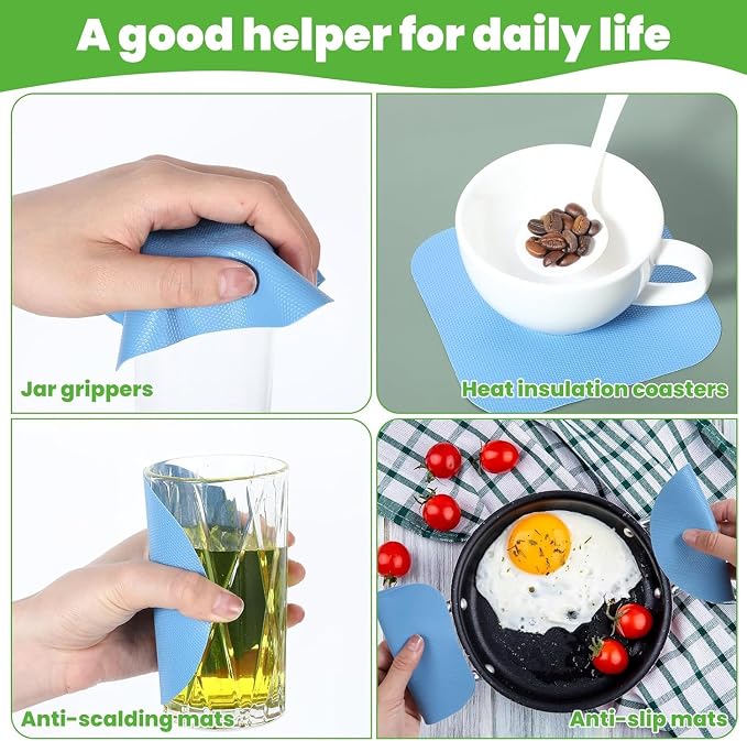 4 Pack Jar Opener, Silicone Bottle Opener Gripper Pad Top Rated for Seniors | Rubber Jar Opener Tool for Weak Hands and Arthritis, Green & Blue