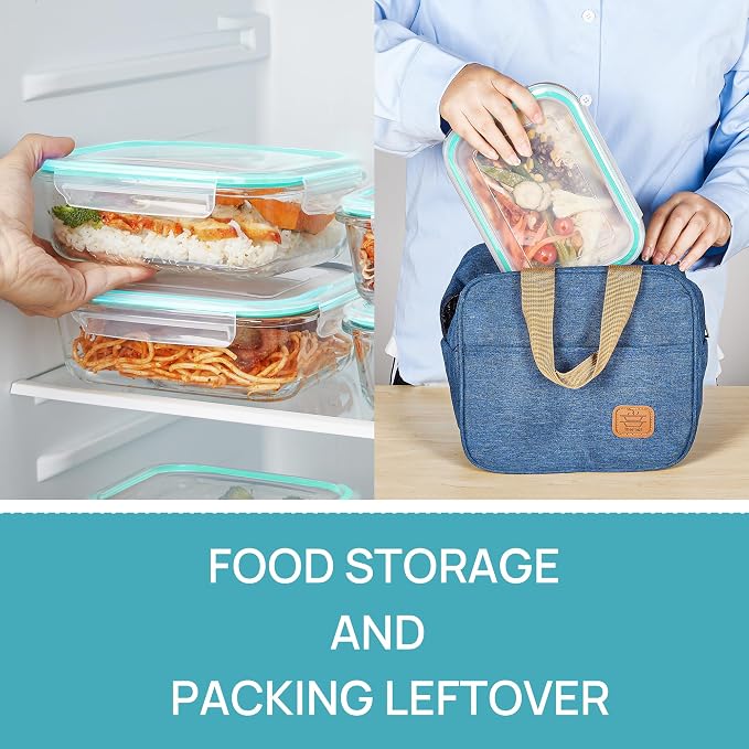 Vtopmart 5 Pack 35oz Glass Food Storage Containers with Lids, Green | Meal Prep Containers, Airtight Reusable Lunch Container Set, Safe for Oven, Microwave, Freezer, and Dishwasher, BPA Free
