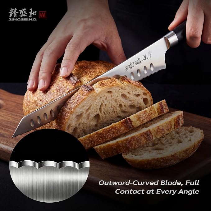 Bread Knife for Homemade Bread,Serrated Blade 10 in with Cover | Offset Handle, Outward-Curved Edge for Clean Even Slices, Slicer Cuts Sourdough, Bagels, Ham, Pineapple, Ideal Gift