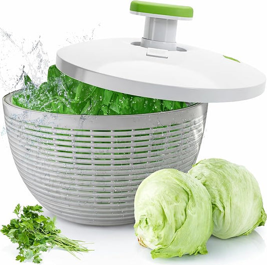 Brieftons Large 6.2-Quart Collapsible Salad Spinner: Manual One-Handed Pump Vegetable Washer Dryer Drainer Strainer, BPA-Free Bowl, Basket Colander & Lid, Compact Storage, for Greens Herbs Fruits