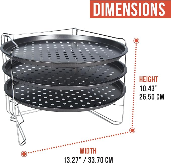 Chef Pomodoro Pizza Rack and Pan Baking Set, 13 Inch Foldable Cooling Stand | Space-Saving Foldable Design, Stainless Steel Cooling Rack for Oven & Grill, Non-Stick Perforated Serving Trays