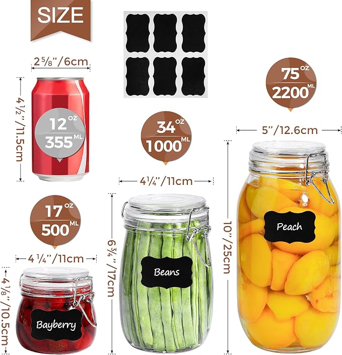 ComSaf Round Small Glass Pantry Jars with Airtight Lids 17 oz 6 Pack | Spices nuts snacks, Jam jelly pickles, Canning jars, Pantry organization, Small size, Kitchen cabinet storage