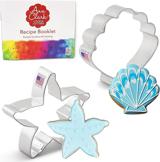 Ann Clark Beach Cookie Cutter 2-Pc. Set Made in USA, Starfish and Seashell