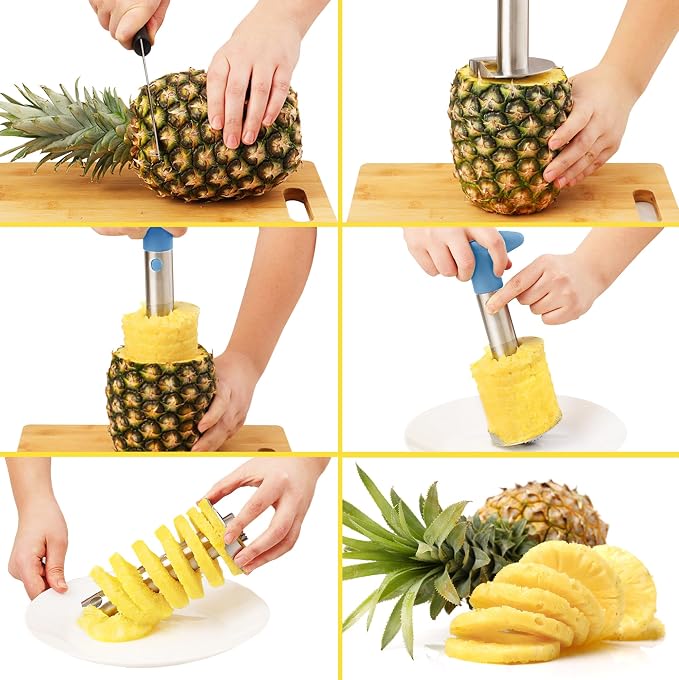 Zulay Kitchen Pineapple Corer and Slicer Tool – Stainless Steel Pineapple Cutter with Eye Remover Tool – Ergonomic Handle & Easy Core Remover – Reinforced Heavy-Duty Blade – Periwinkle Blue