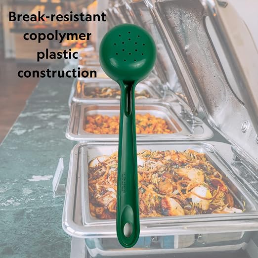 Rite-Size 4 oz. Perforated Round Circle Server Portion Utensil, Copolymer Plastic Heat Resistant Professional Cooking Tool, Green