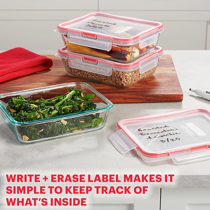 Pyrex Freshlock (10-Pack) Mixed Sizes Airtight Glass Food Storage Set | Plastic BPA-free leakproof locking lids