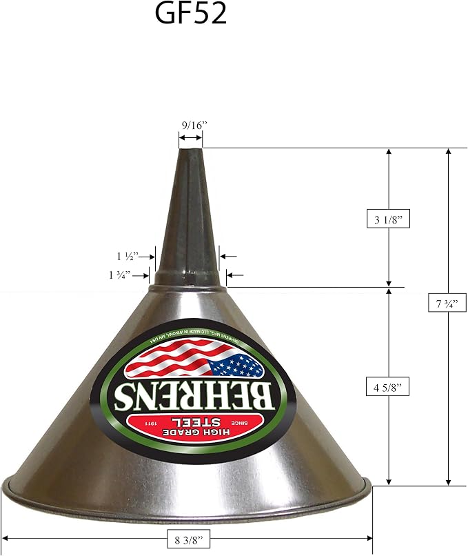 Behrens GF52 Galvanized Steel Funnel with Screen, 2 Quart, Silver