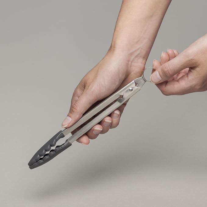 Zeal Silicone Non Stick Kitchen Mini Tongs with Stainless Steel Handle (20cm) -Dark Grey, 20 cm