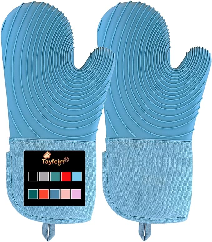 Silicone Oven Mitts-13.6 in Extended Oven Mitts Heat Resistant 500F, Oven Gloves with Soft Liner Good Grippy BPA-Free Easy to Clean Flexible-Oven Mits Set for Cooking Baking Grilling BBQ