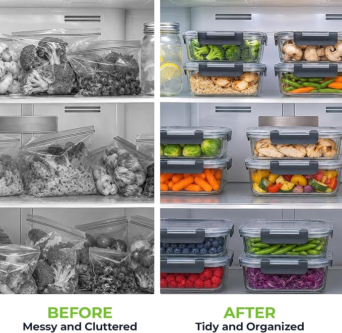 Zulay Kitchen 5 Piece Large 36oz Glass Storage Container Sets with Lids - Premium BPA Free Borosilicate Glass Food Storage Containers - Leak-Proof Meal Prep - Microwave, Freezer & Oven Safe - Gray