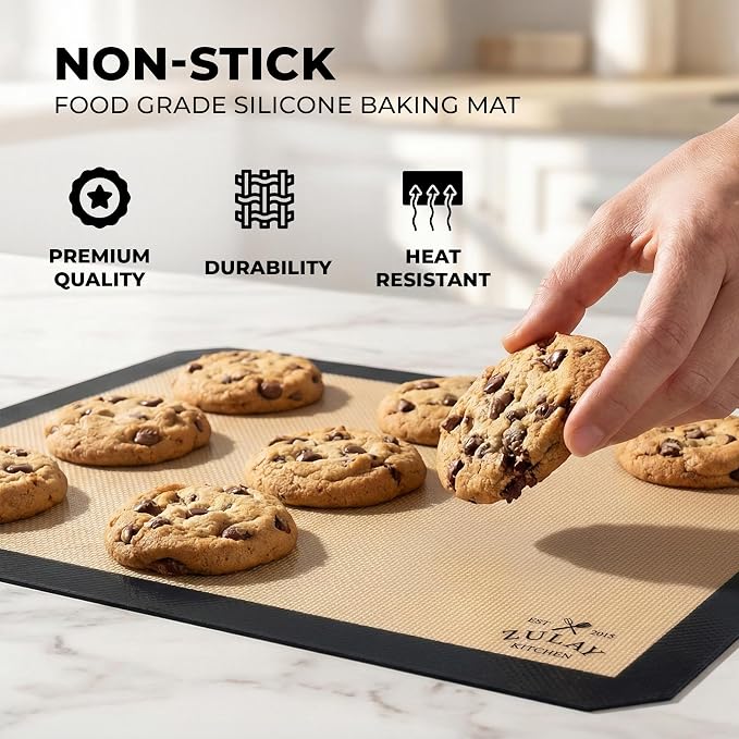 Zulay Kitchen Silicone Baking Mat Sheet Set (3 sizes) - Reusable Baking Mat Nonstick - Half Sheet Baking Mat For Oven (Black, 3 Pack)