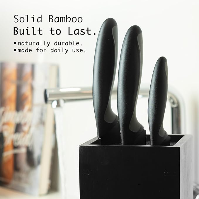 KAIZEN Bamboo Knife Block Without Knives - Perfectly Sized Universal Knife Holder for Knives, Scissors - Unique Knife Storage for Counter Top with Anti-Slip Base (Natural)