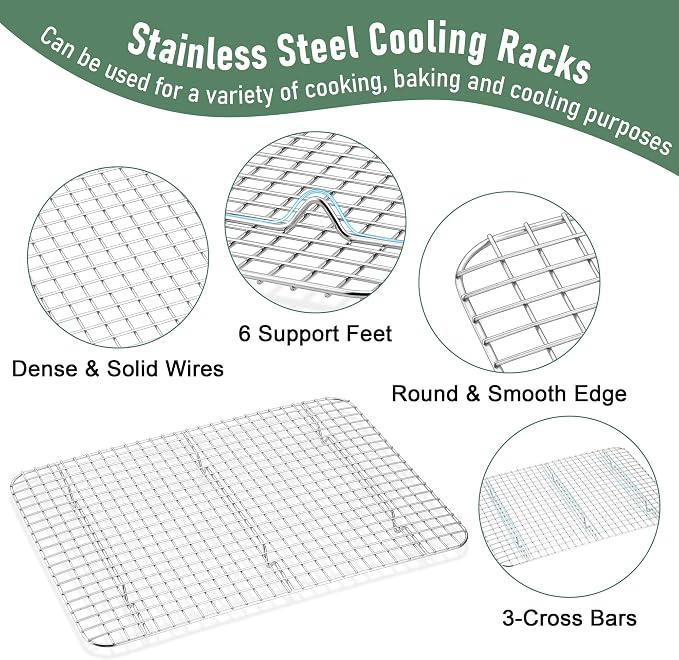 Homikit Baking Half Sheet with Rack Set (2 Pans+2 Cooling Racks), 18" x 13" | Stainless Steel Cookie Sheets Pan with Wire Cooling Racks for Baking, Nonstick Large Bacon Crisp Trays for Oven, Non Toxic