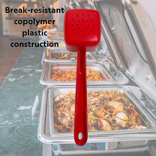 Rite-Size 10 oz. Perforated Square Server Portion Utensil, Copolymer Plastic Heat Resistant Professional Cooking Tool, Red