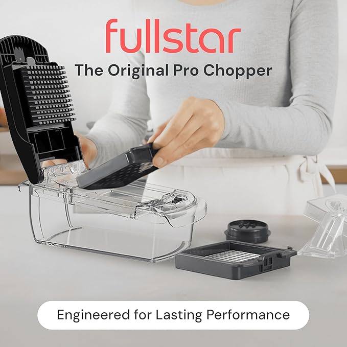 Fullstar Pro Original Vegetable Chopper - Chopper and Spiralizer - Food Chopper with Container, Fruit Cutter, Onion Dicer - All-in-One Prep Tool - Kitchen Gadgets and Gifts (4 in 1, Clear)
