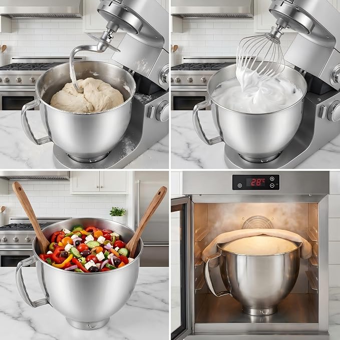Stainless Steel Mixer Bowl Fit for KitchenAid Artisan&Classic Series 4.5-5 QT Tilt-Head Stand Mixer, Mixing Bowl with Comfortable Handle