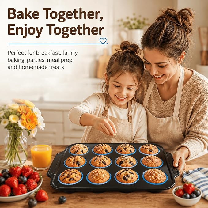 2 Pack Silicone Muffin Pans for Baking, 12-Cup Muffin Tin with Metal Frame | 2 Pack value, 12-Cup muffin pans, Reinforced metal frame, Easy release cups, Nonstick silicone, Oven & dishwasher safe