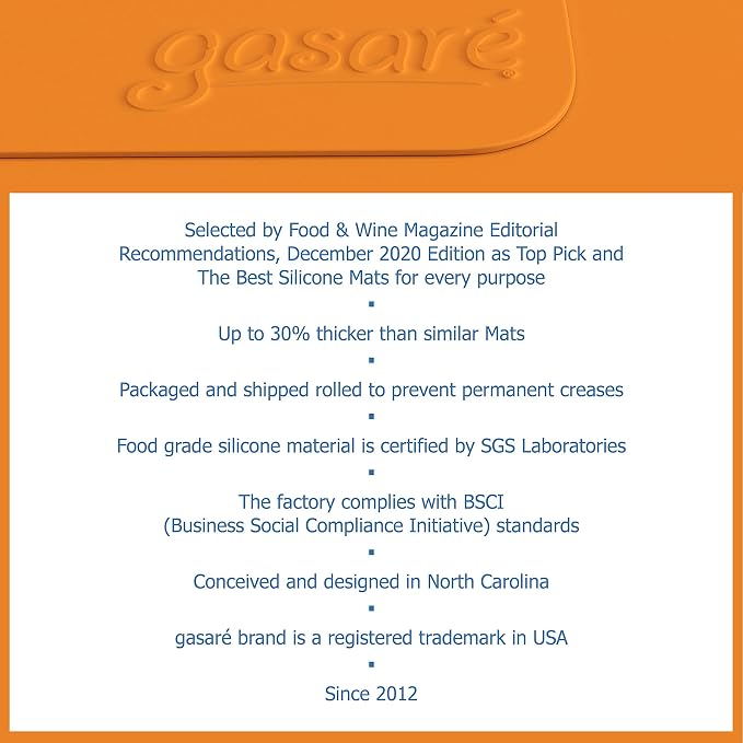 GASARÉ, Set of 2, Extra Large, Thick, Silicone Mats for Kitchen Counter, Heat Resistant Mats, Countertop Protector, Non-Slip, Easy to Clean, 25 x 17 Inches x 1.4mm, Orange