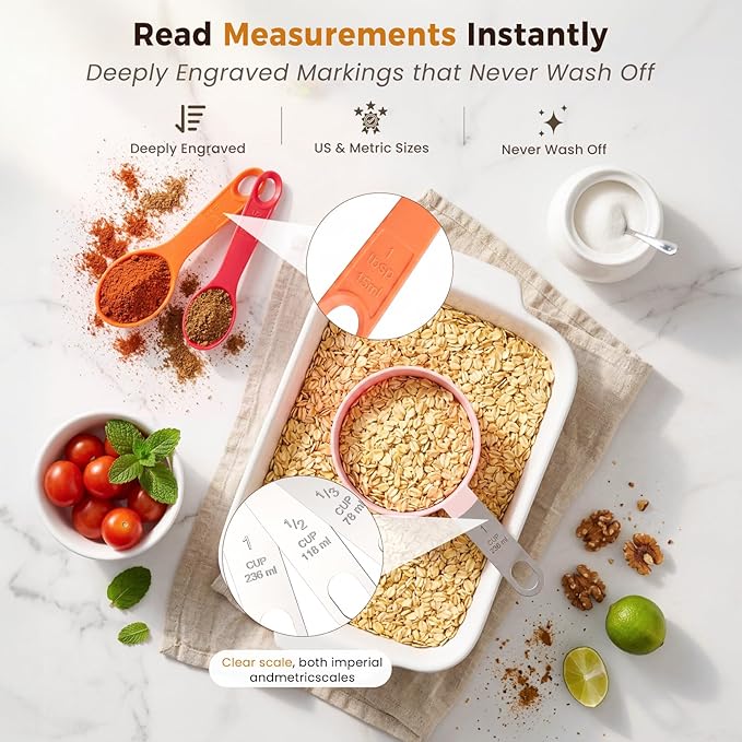 THLHKD 15 Pcs Measuring Cups and Spoons Set, Measuring Spoons Set with Stainless Steel Handles, Measure Spoon and Cup for Liquid & Dry Ingredients, Cute Pink & Colorful