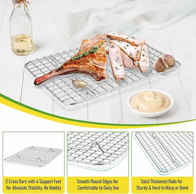 Homikit Stainless Steel Cooling Rack Set for Quarter Sheet Pan, 12x9 Inch | 4 Pack Baking Racks for Cookie Bread Pizza, Small Bacon Oven Rack, Metal Wire Grilling Grids, Rust Free, Dishwasher Safe