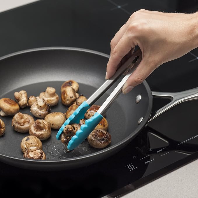Zeal Silicone Mini Kitchen Cooking Tongs with Stainless Steel Handle – Perfect for Cooking, Grilling, BBQ, Air Fryer, and More, Heat-Resistant, BPA-Free, and Easy-to-Clean, 20cm, Aqua Blue