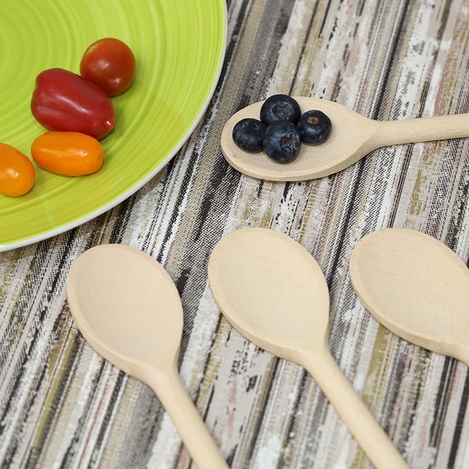 14-Inch Rustic Beechwood Wooden Spoons, Set of 6 - Extra Long Heavy Duty Mixing Spoons for Large Pots & Canning - Natural Hand-Finished