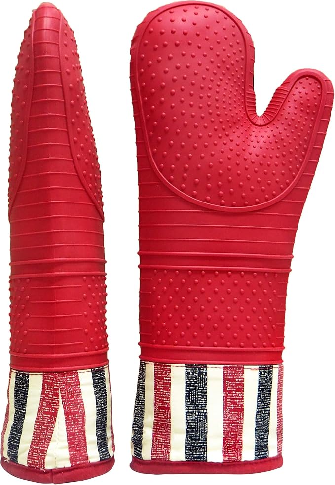 Heat Resistant 550 Degree Oven mitt, Silicone Oven Hot Mitts - 1 Pair, Extra Long Professional Baking Oven Gloves - Food Safe,Pot Holders Cooking,Grilling,Kitchen (red Mittens)