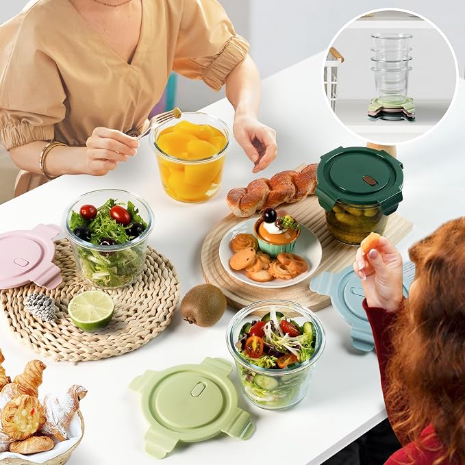 3Cup/23oz Glass Meal Prep Containers with Vented Lids, 6 PACK | Airtight丨Heat-Resistant丨BPA-Free丨Lunch Soup Leftover Food Storage丨Microwave Oven Dishwasher Freezer Safe丨Round