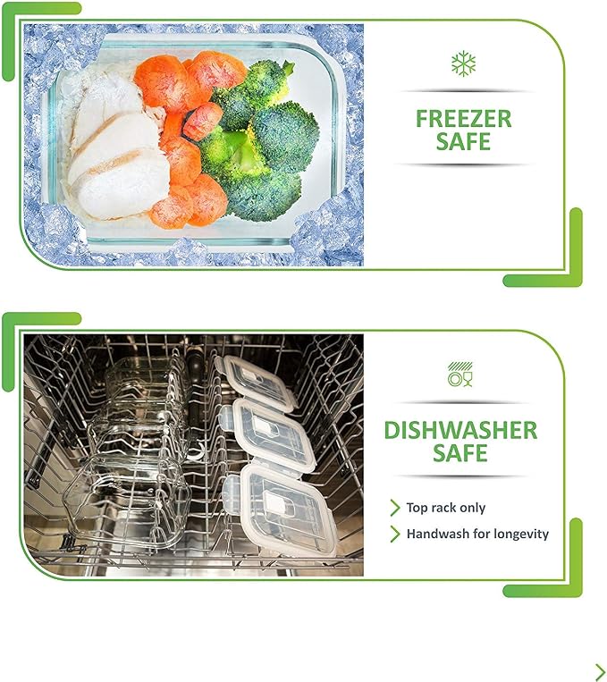 PrepNaturals 5 Pack 30oz Glass Meal Prep Containers - 1 Compartment | Borosilicate Glass Meal Prep Containers - Airtight Leak-Resistant Lids, Microwave, Oven & Freezer Safe (5-Pack, 30 oz)