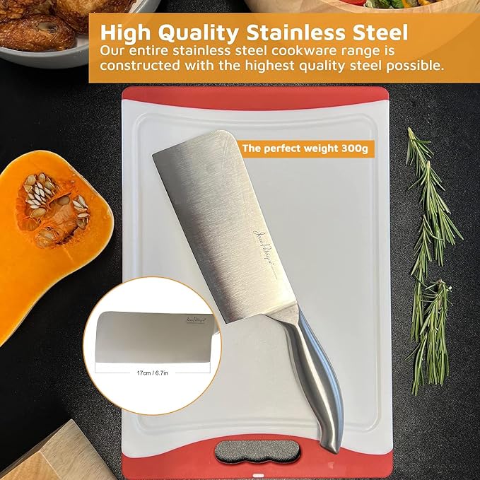 Jean-Patrique Cleaver Butcher Knife - Single Forged with Razor Sharp Edge Cleaver Knife - Kitchen Chopping Knife Meat Cleaver 6.7"/17cm