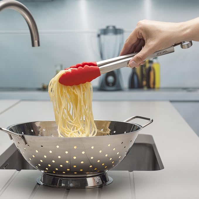 Zeal Silicone Non-Stick Kitchen Tongs with Stainless Steel Handle (26cm) -Red, 26 cm