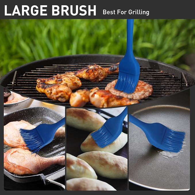 Begonia Silicone Pastry Brush (Blue) | 2pcs 10+8 in Heat Resistant Basting Brush for Cooking,Baking, Grilling and spreading oil