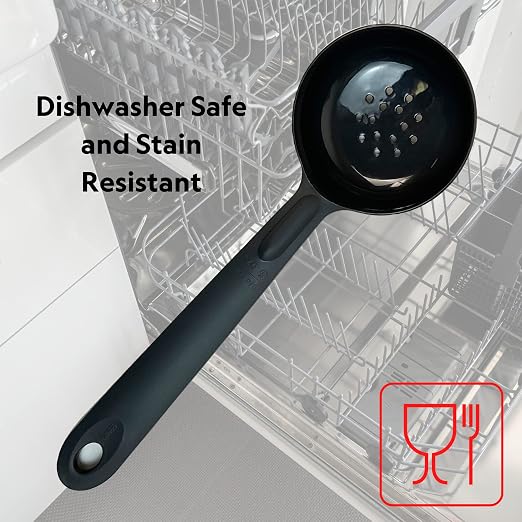 Rite-Size Rite-Size 6 oz. Perforated Round Circle Server Portion Utensil, Copolymer Plastic Heat Resistant Professional Cooking Tool, Black