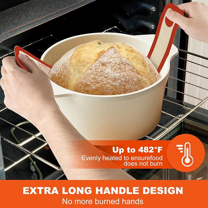 PLAPITATE Silicone Bread Sling for Dutch Oven Liner, 2 Pack Non-Stick, Easy Clean Reusable Silicone Baking Mat with Long Handles, Easy to Transfer Sourdough Bread, Red