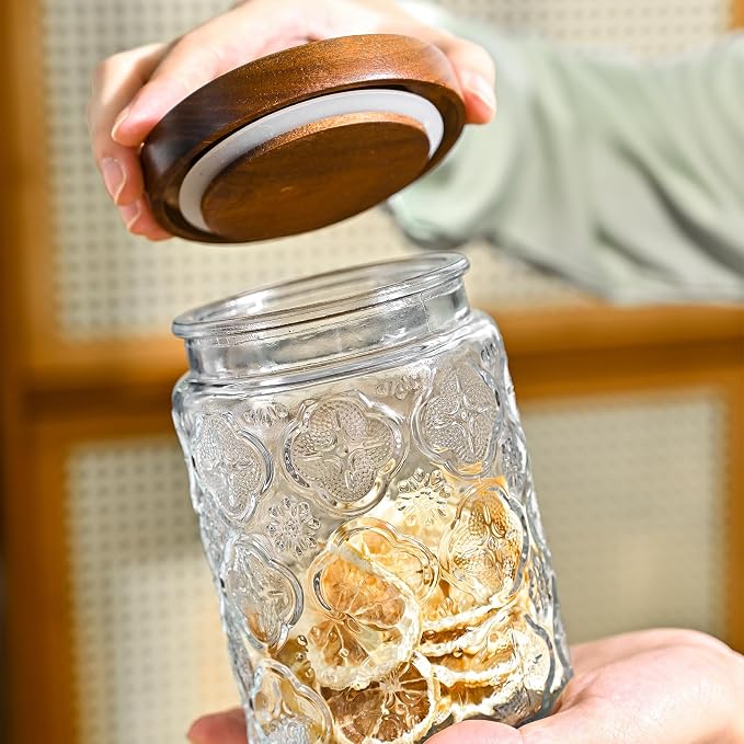 Adodeen Glass Storage Containers With Lids, Glass Jars With Lids, 24OZ | Airtight Glass Food Storage Containers, Kitchen Canisters For Sugar, Coffee, Tea, Spice, Flour, Candy, Pasta, Cereal