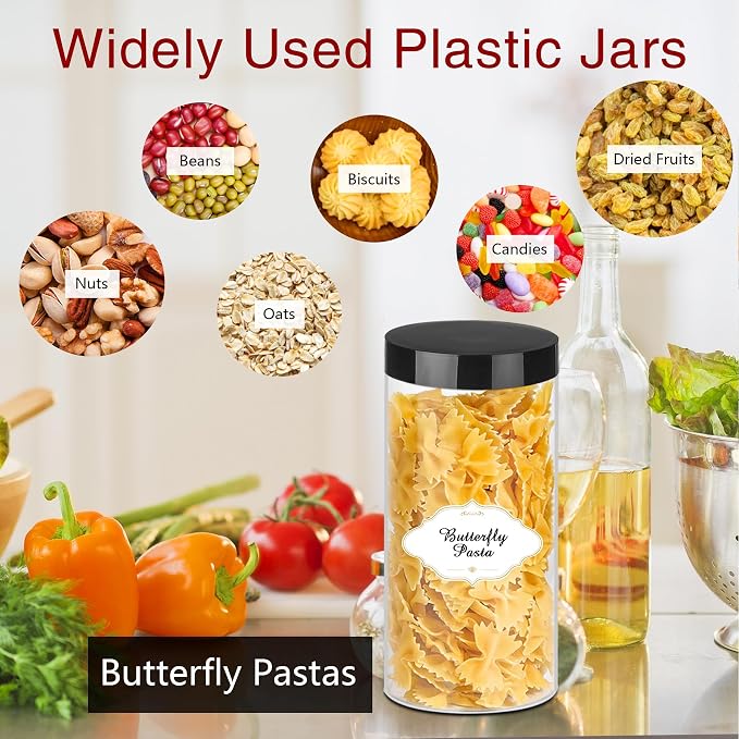 PeacePeo 16 OZ Plastic Jars with Lids, 24 Pack Clear Storage Containers | Large Capacity Clear Storage Jars, Straight Cylinders, Refillable, Airtight and Wide-Mouth for Household Storage