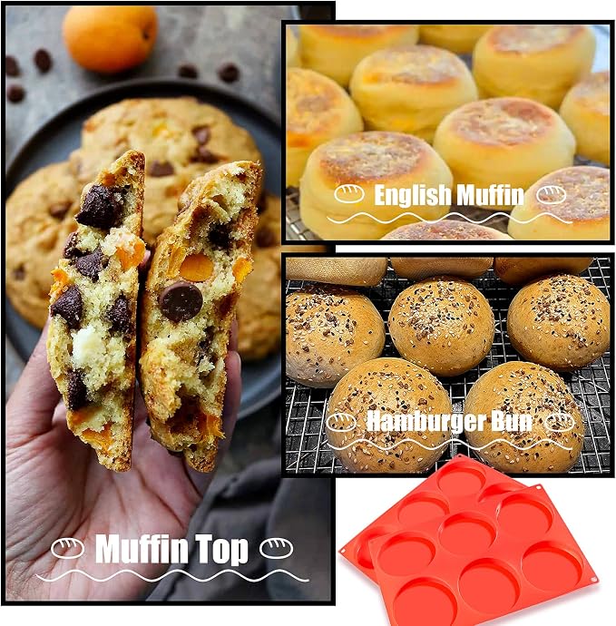 Hamburger Bun Molds 2 Pack Silicone Baking Pans, 4 Inch Muffin Top Pan Egg Sandwish Mold Small Layer Cake Molds Round Disc Pan for Mini Cake, Jumbo Muffin Top, Bun, Custard, Tart, Resin Coaster