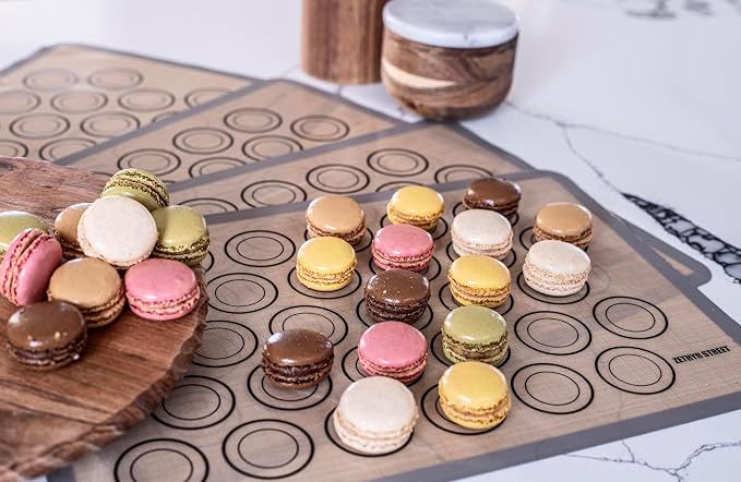 Macaron Baking Mat Silicone Non Stick, Half Sheet Reusable Pack of 4 Gray | Non-Stick Macaron Mat for Easy Baking, Heat Resistant & Dishwasher Safe, Reusable & Eco-Friendly, For Cookies & More (11x16”)