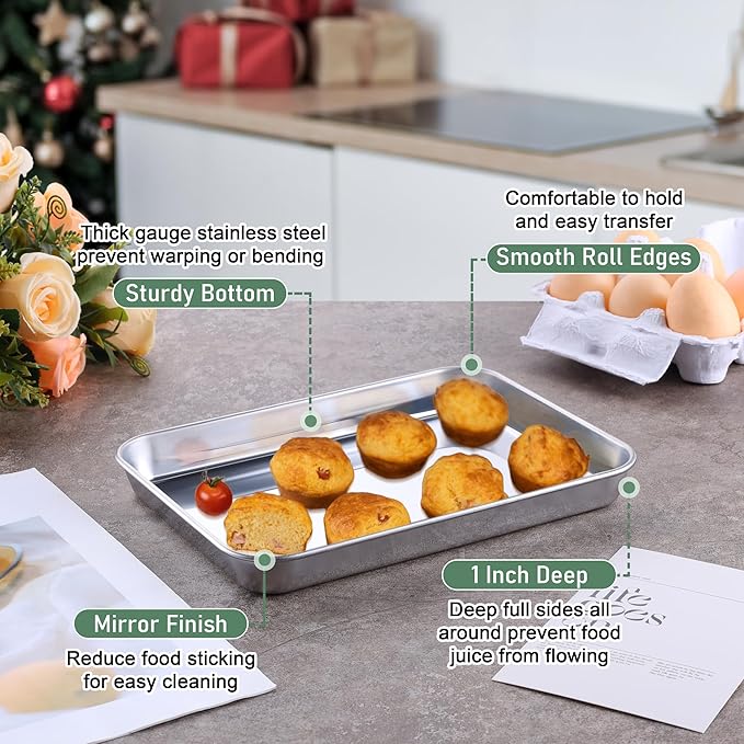 Homikit Toaster Oven Pan with Rack (1 Small Baking Sheet+1 Rack), 9” x 7” | Stainless Steel Baking Sheet with Wire Rack, Small Cookie Sheets Bacon Tray with Cooling Rack, Rust Free & Dishwasher Safe