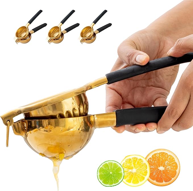 A Bar Above Premium Quality Hand Juicer, for Cocktails, Heavy Duty, Stainless Steel Juicer, Lime, Lemon, and Oranges, Citrus Juicers, for Mixologists and Bars, Fruit Juice Extractor, Gold, 3 Pack