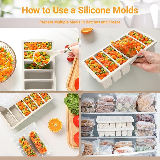 1/2 Cup Silicone Freezer Molds with Lid, 2-Pack Silicone Freezer Trays for Soup, Sauce & Broth – Meal Prep Containers, Large Ice Cube Tray, Oven & Dishwasher Safe