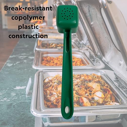 Rite-Size 4 oz. Perforated Square Server Portion Utensil, Copolymer Plastic Heat Resistant Professional Cooking Tool, Green