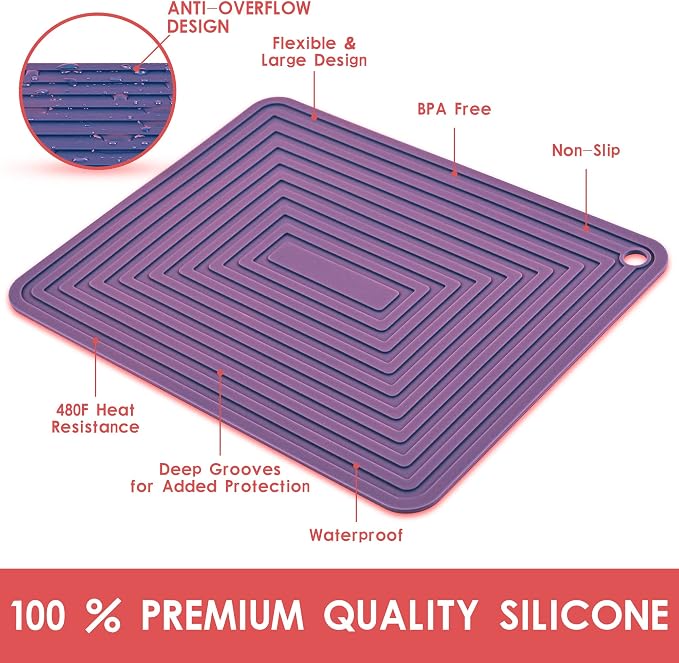 Trivets for Hot Dishes, Purple Hot Pads for Pots and Pans, Non Slip Silicone Pot Holders Mats, Heat Resistant Mat for Counter, Multi-Purpose Trivet Mat, Flexible Silicone Table Mats Set 4