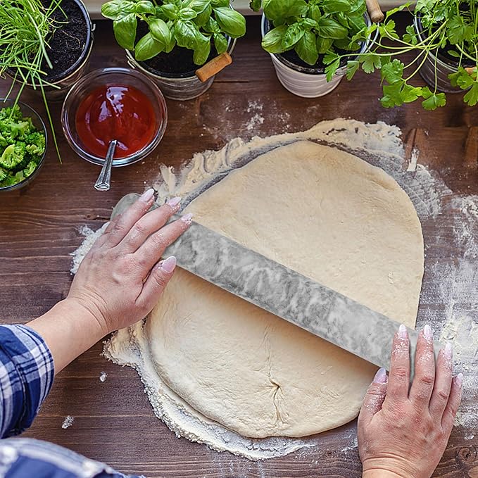 ComSaf Marble Rolling Pin with Wood Cradle 12 Inch White, Non-Stick Dough Roller Professional Essential Kitchen Utensil French Heavy Duty for Baking, Pizza, Fondant, Pie Crust, Cookie, Pastry