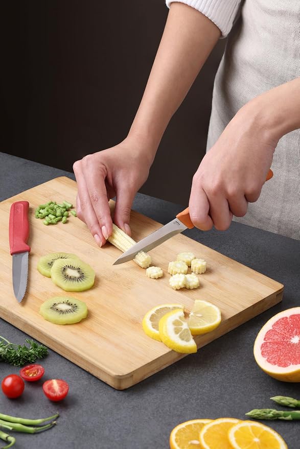Zyliss Classic 2 Piece Paring Knife Set with Straight & Serrated Blades, Stainless Steel 15° Hollow-Ground Edge, Ergonomic Wheat Straw Handles, Blade Covers Included