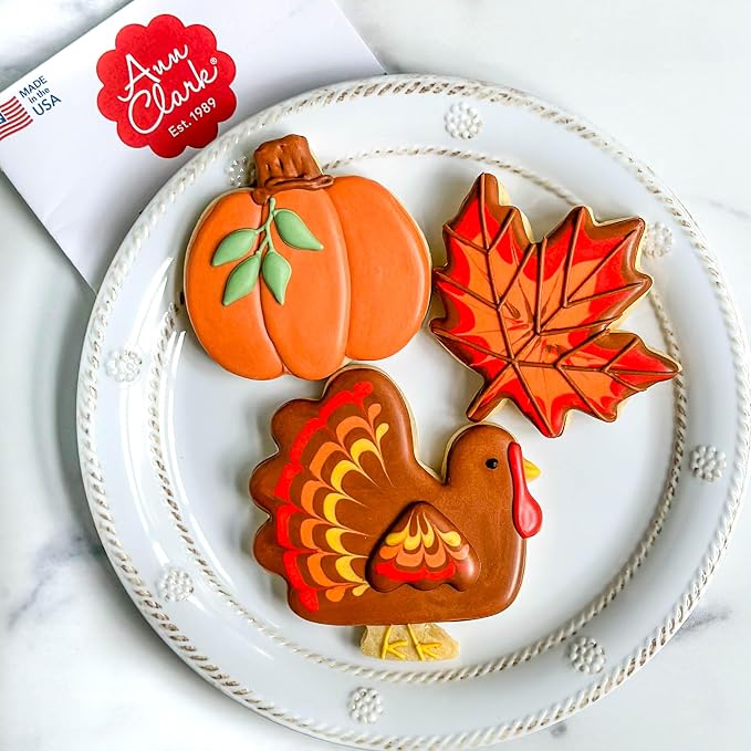 Ann Clark Thanksgiving and Fall Holiday Cookie Cutters 3-Pc. Set (Maple Leaf, Turkey, Pumpkin) Made in USA