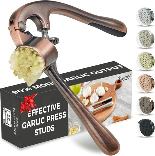 Premium Garlic Press, Professional Garlic Mincer, Easy to Squeeze and Clean, Rust Proof, Efficient Ginger Crusher - Antique Copper