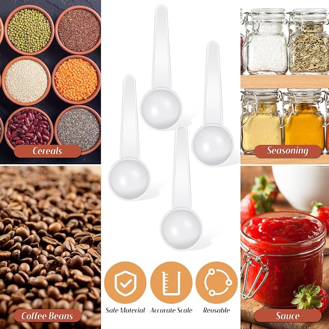 Meanplan 40 Pack Plastic Scoop Tablespoon Measuring Spoons (20 mL | 20 cc | 1.33 Tablespoon | 4 Tsp) Coffee Scoops Teaspoon for Measuring Coffee Grains Spices Protein Pet Food (Transparent)